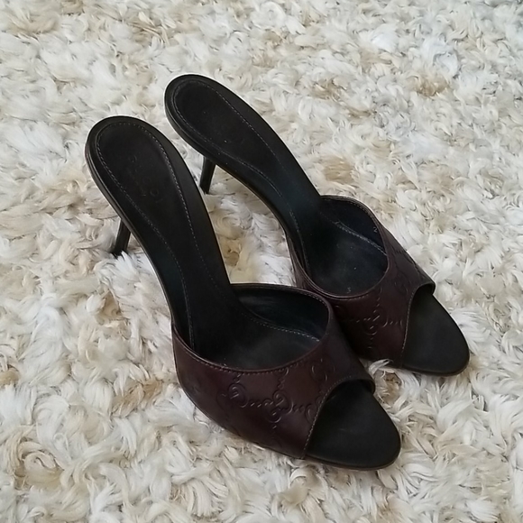 GUCCI chocolat Guccissima slide heels - Picture 2 of 8